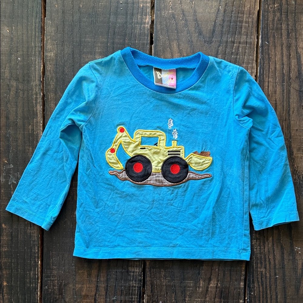 Blue Kids Shirt with Excavator Design